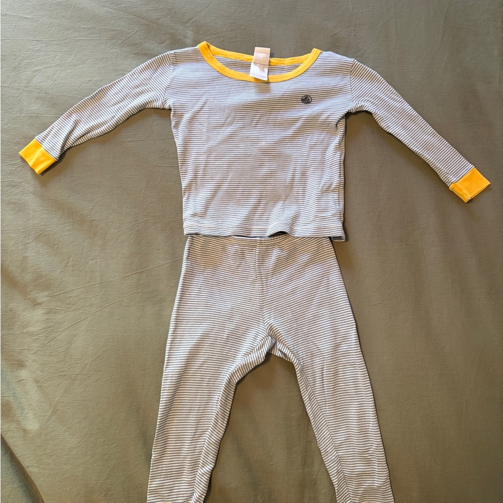 Petit Bateau Striped Kids Pajamas with Yellow Accents 2T